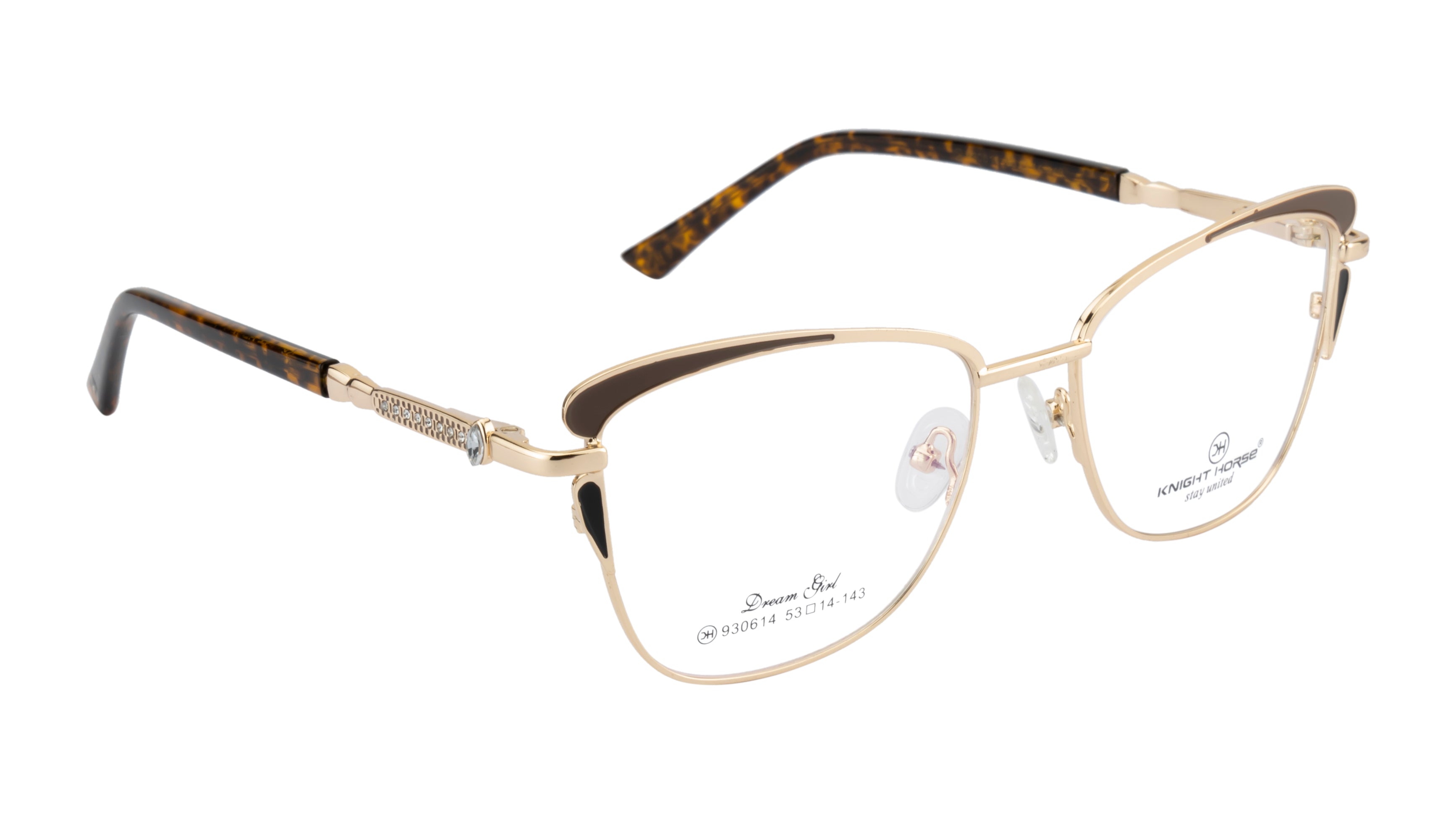 Cat-Eye Eyewear Frames with Spring Hinges | Brown and Gold Designer Style