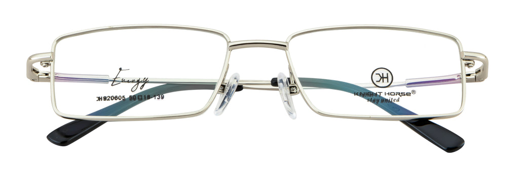 Knight Horse Rectangular Silver Metal Eyewear Frame with Spring Hinges