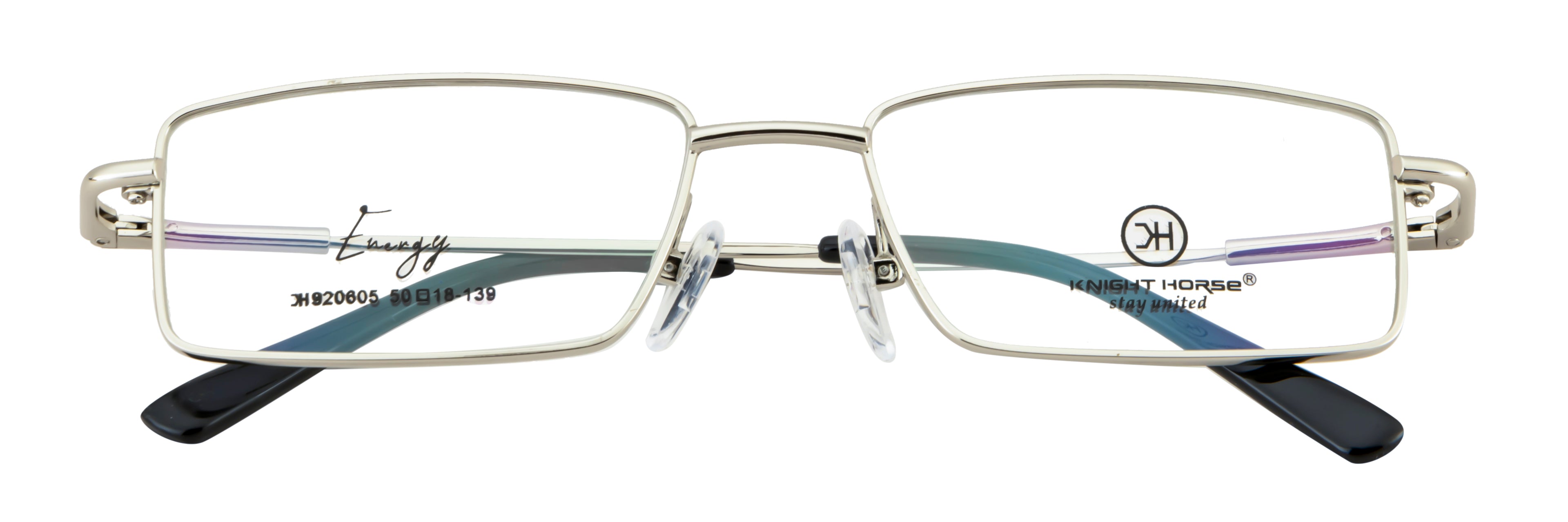 Knight Horse Rectangular Silver Metal Eyewear Frame with Spring Hinges
