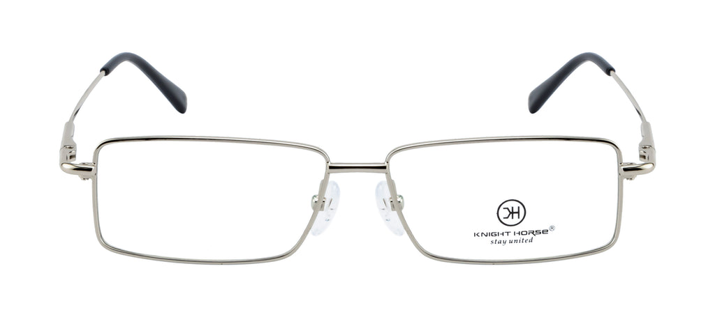 Knight Horse Rectangular Silver Metal Eyewear Frame with Spring Hinges