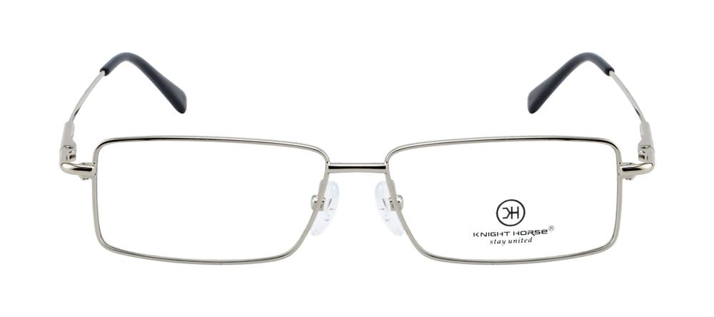 Knight Horse Rectangular Silver Metal Eyewear Frame with Spring Hinges