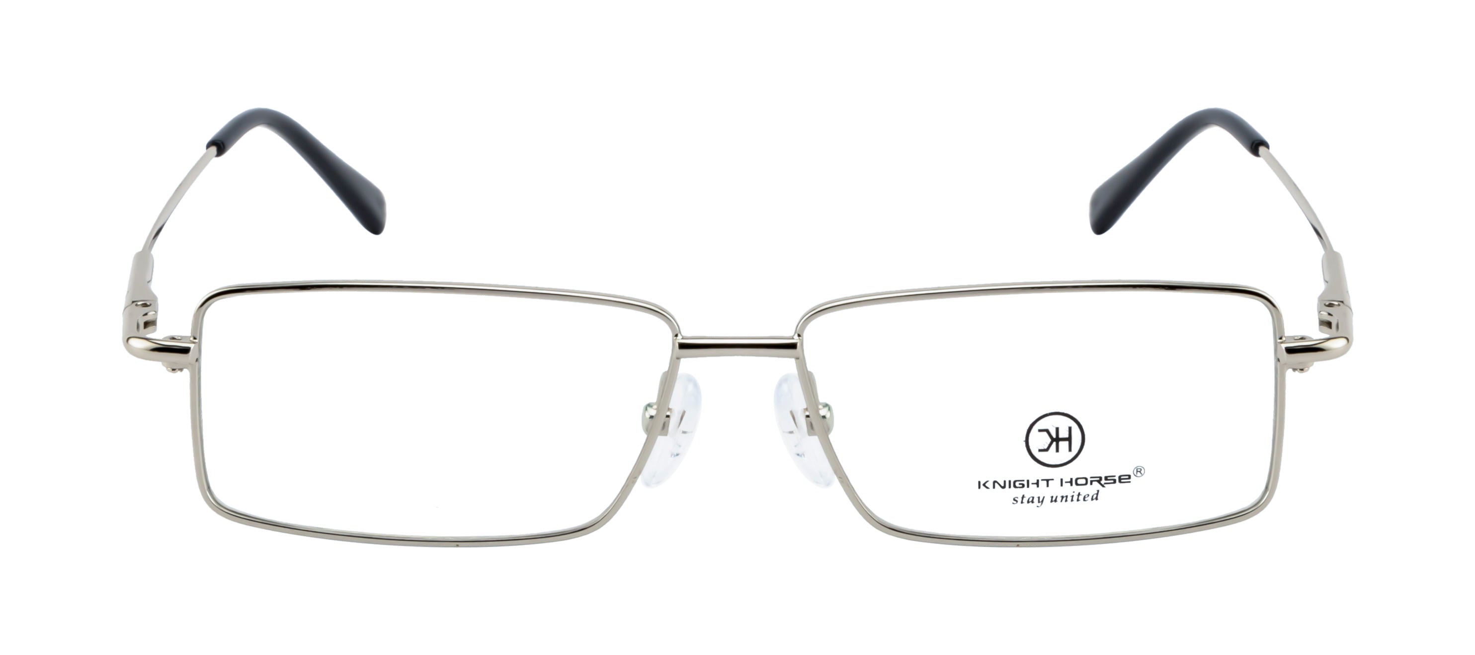 Knight Horse Rectangular Silver Metal Eyewear Frame with Spring Hinges