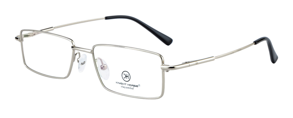 Knight Horse Rectangular Silver Metal Eyewear Frame with Spring Hinges