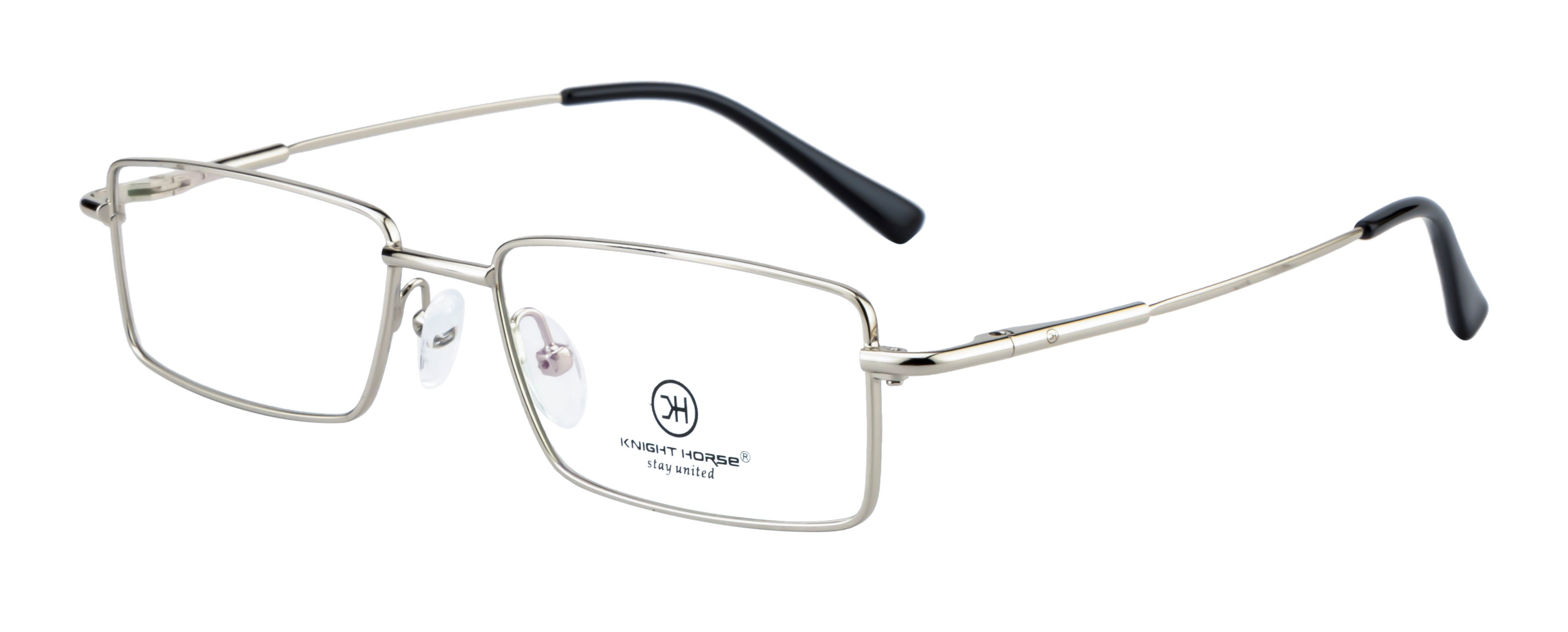 Knight Horse Rectangular Silver Metal Eyewear Frame with Spring Hinges
