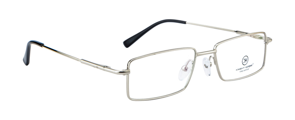 Knight Horse Rectangular Silver Metal Eyewear Frame with Spring Hinges