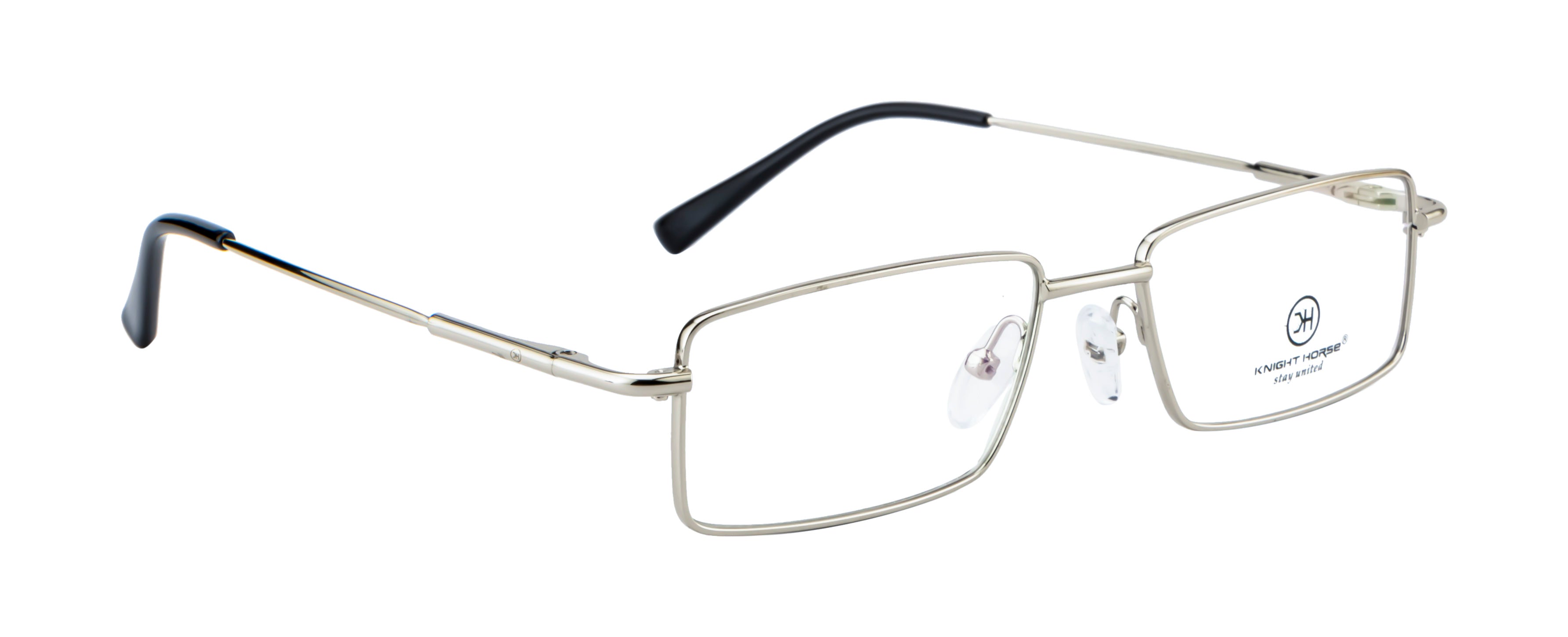 Knight Horse Rectangular Silver Metal Eyewear Frame with Spring Hinges
