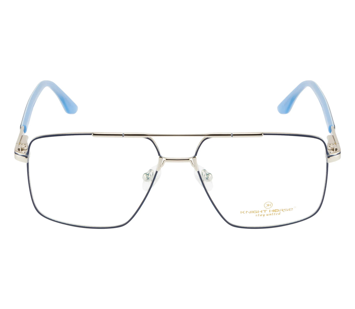 Metal Eyewear- Square Aviator| Silver & Blue| Spring Hinges