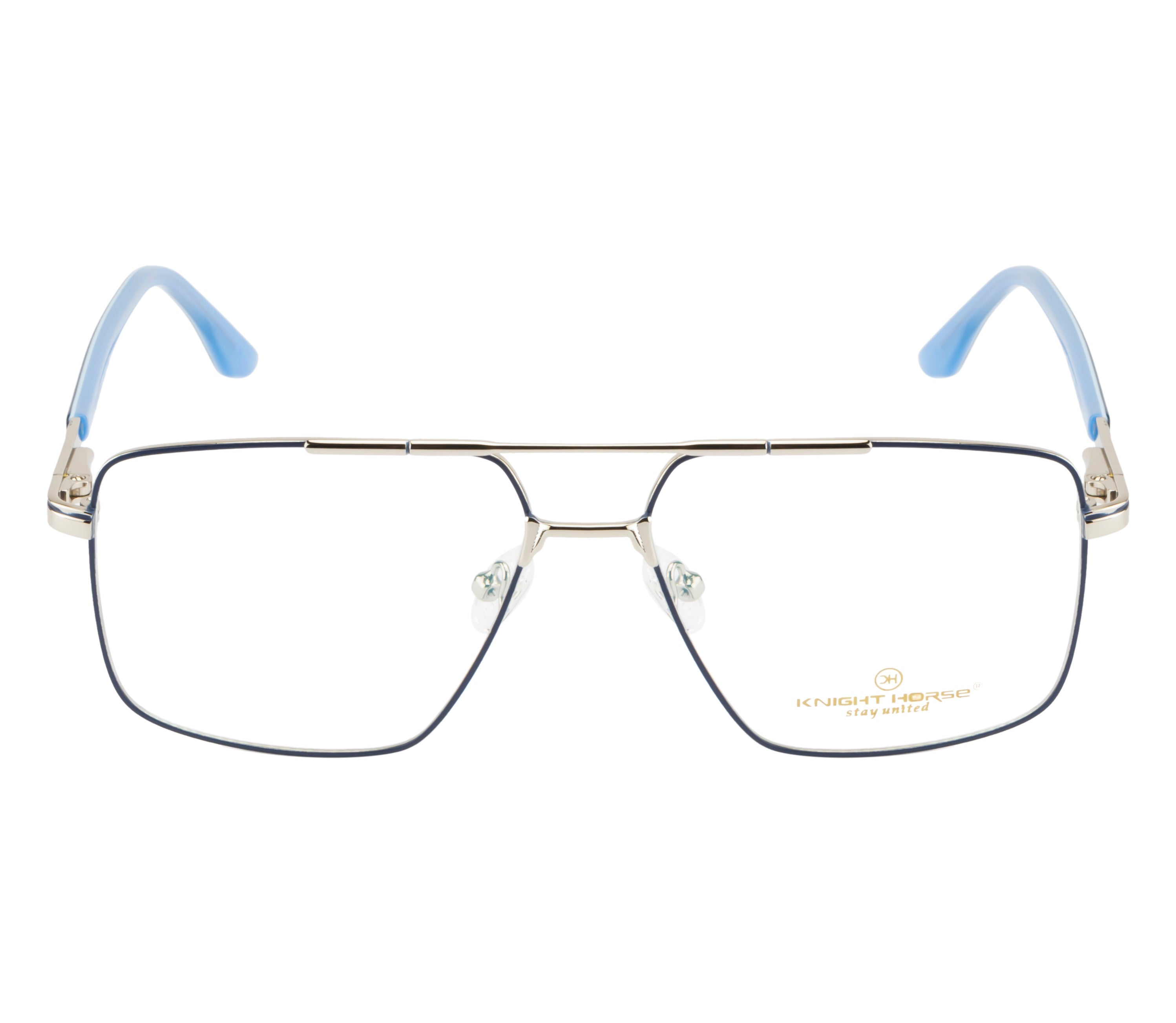 Metal Eyewear- Square Aviator| Silver & Blue| Spring Hinges