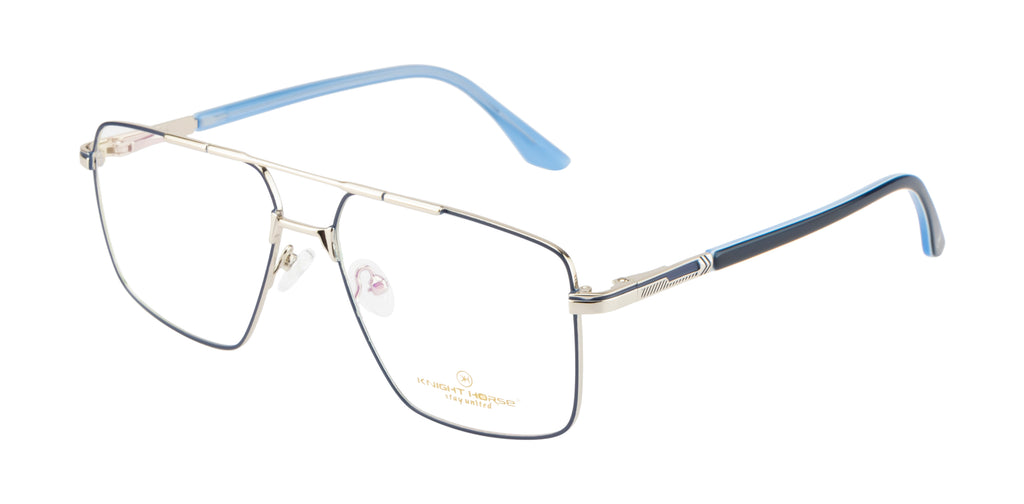 Metal Eyewear- Square Aviator| Silver & Blue| Spring Hinges