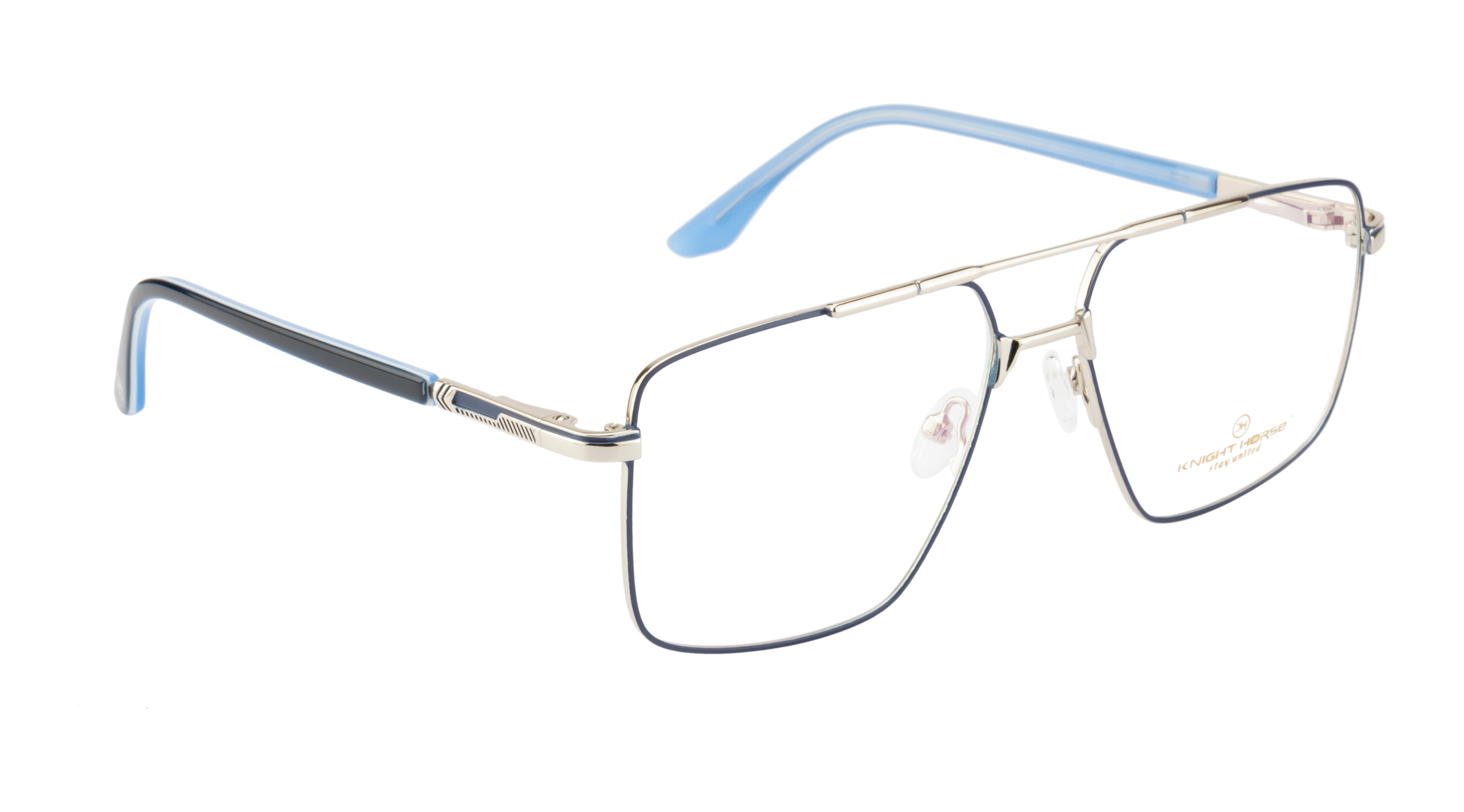 Metal Eyewear- Square Aviator| Silver & Blue| Spring Hinges