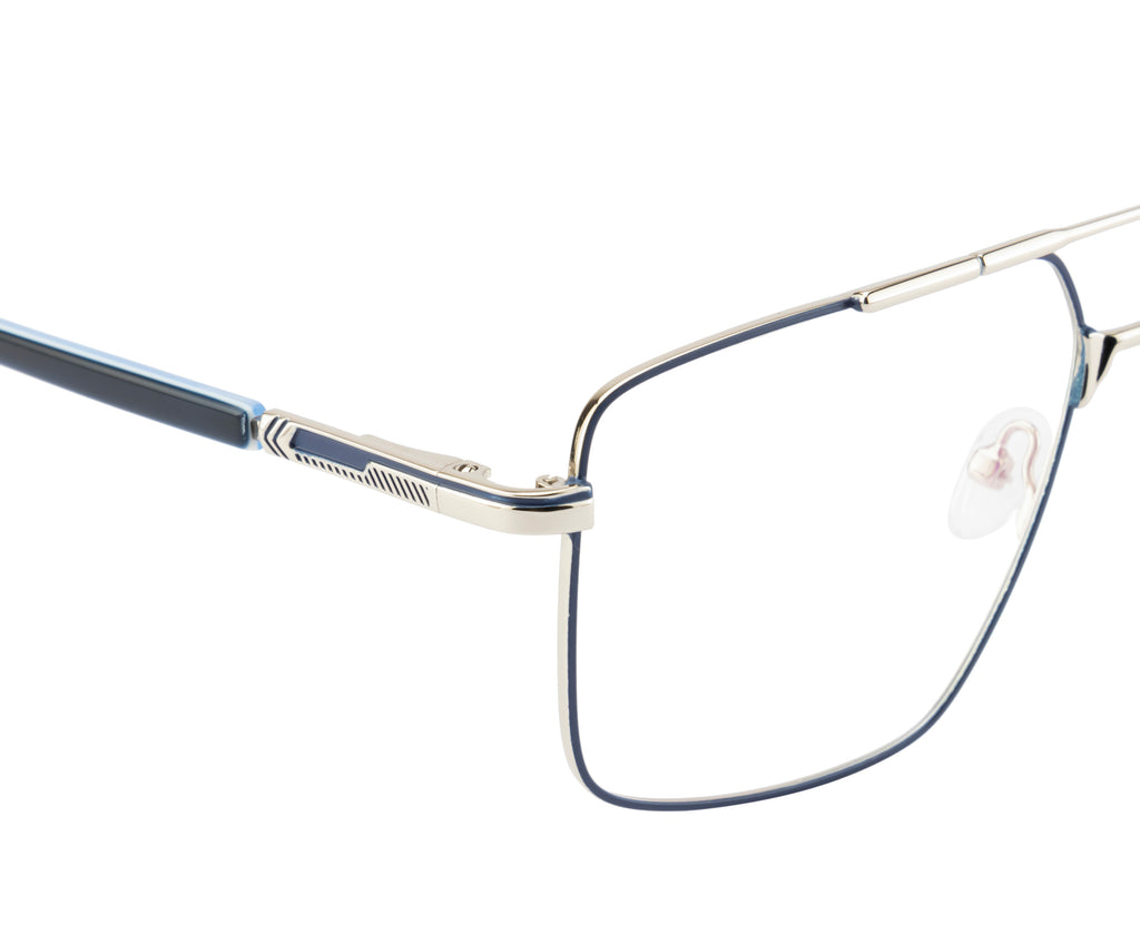 Metal Eyewear- Square Aviator| Silver & Blue| Spring Hinges