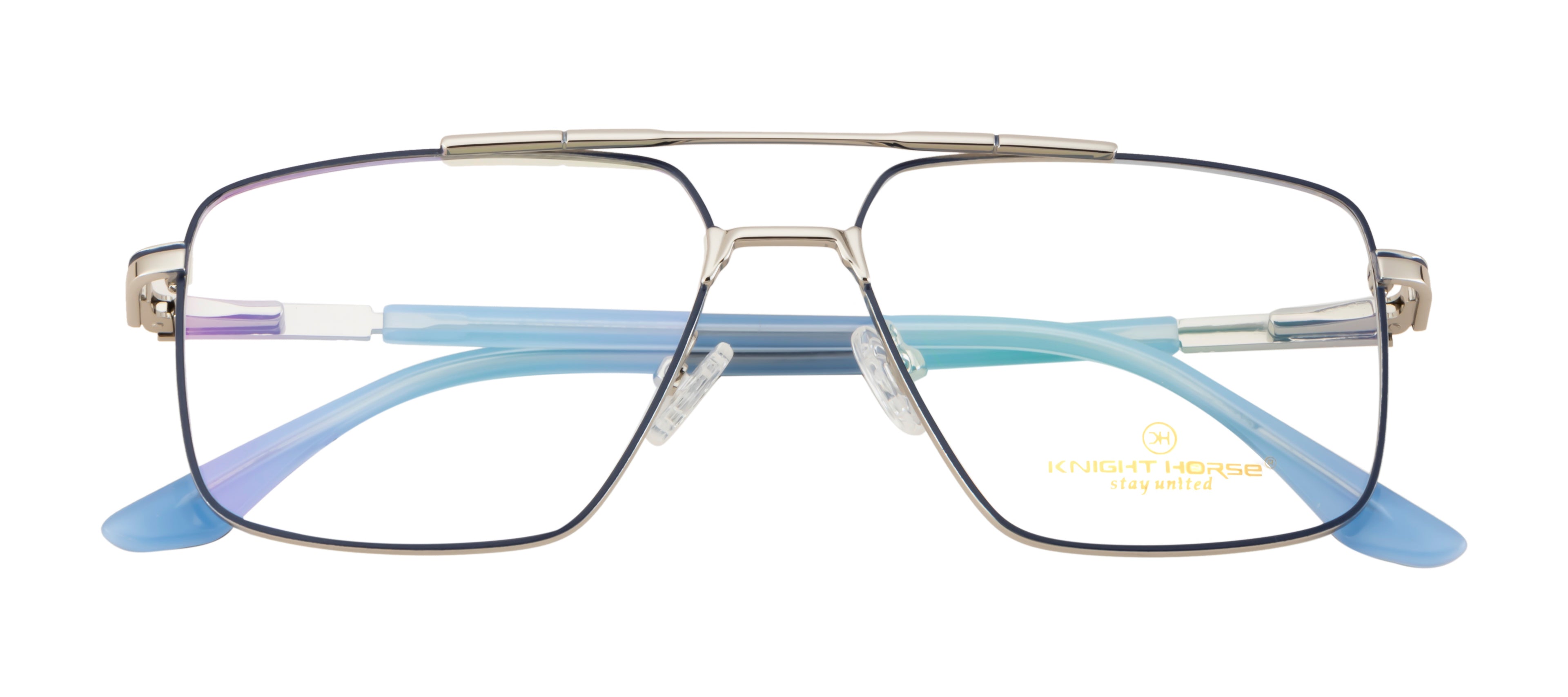 Metal Eyewear- Square Aviator| Silver & Blue| Spring Hinges