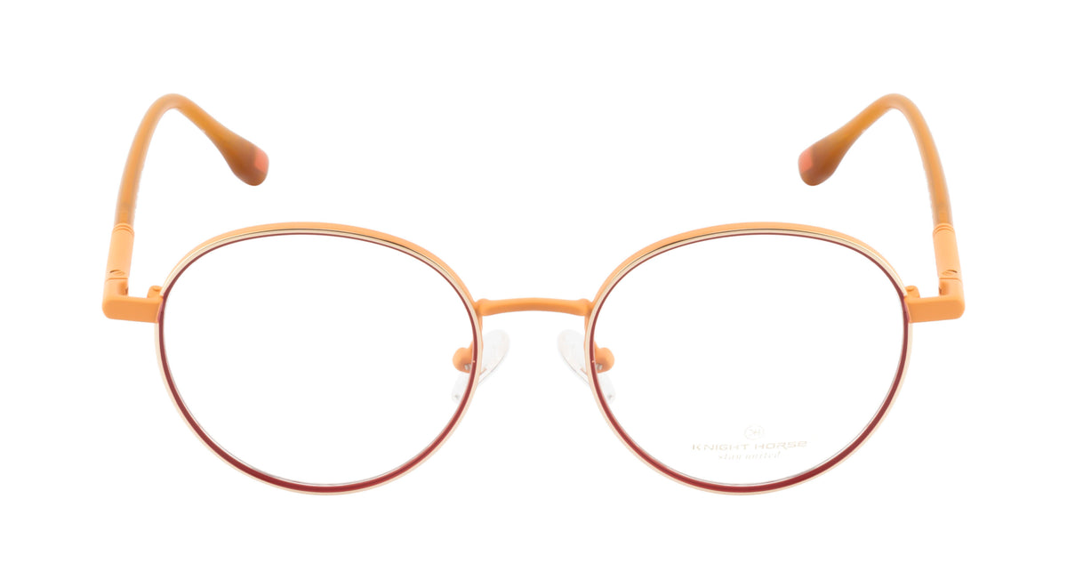 RadiantRounds: Premium Metal Eyewear Frame - Vibrant Orange with Spring