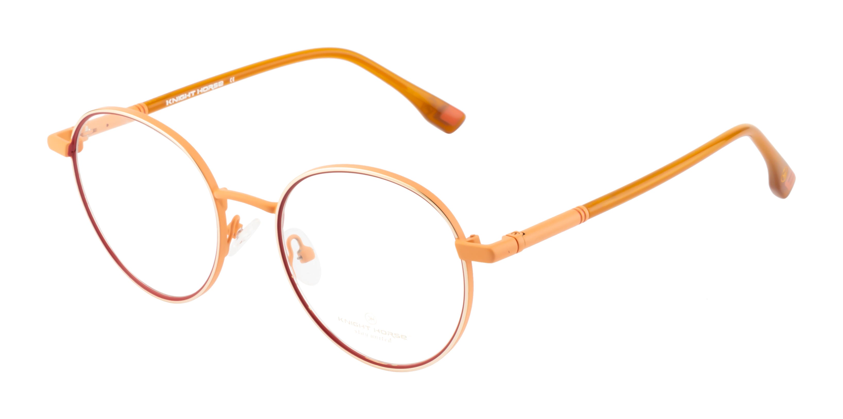 RadiantRounds: Premium Metal Eyewear Frame - Vibrant Orange with Spring