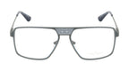Deluxe Grey Metal Eyewear Frame: Square Shape with Fancy Bar Design & Spring Hinges