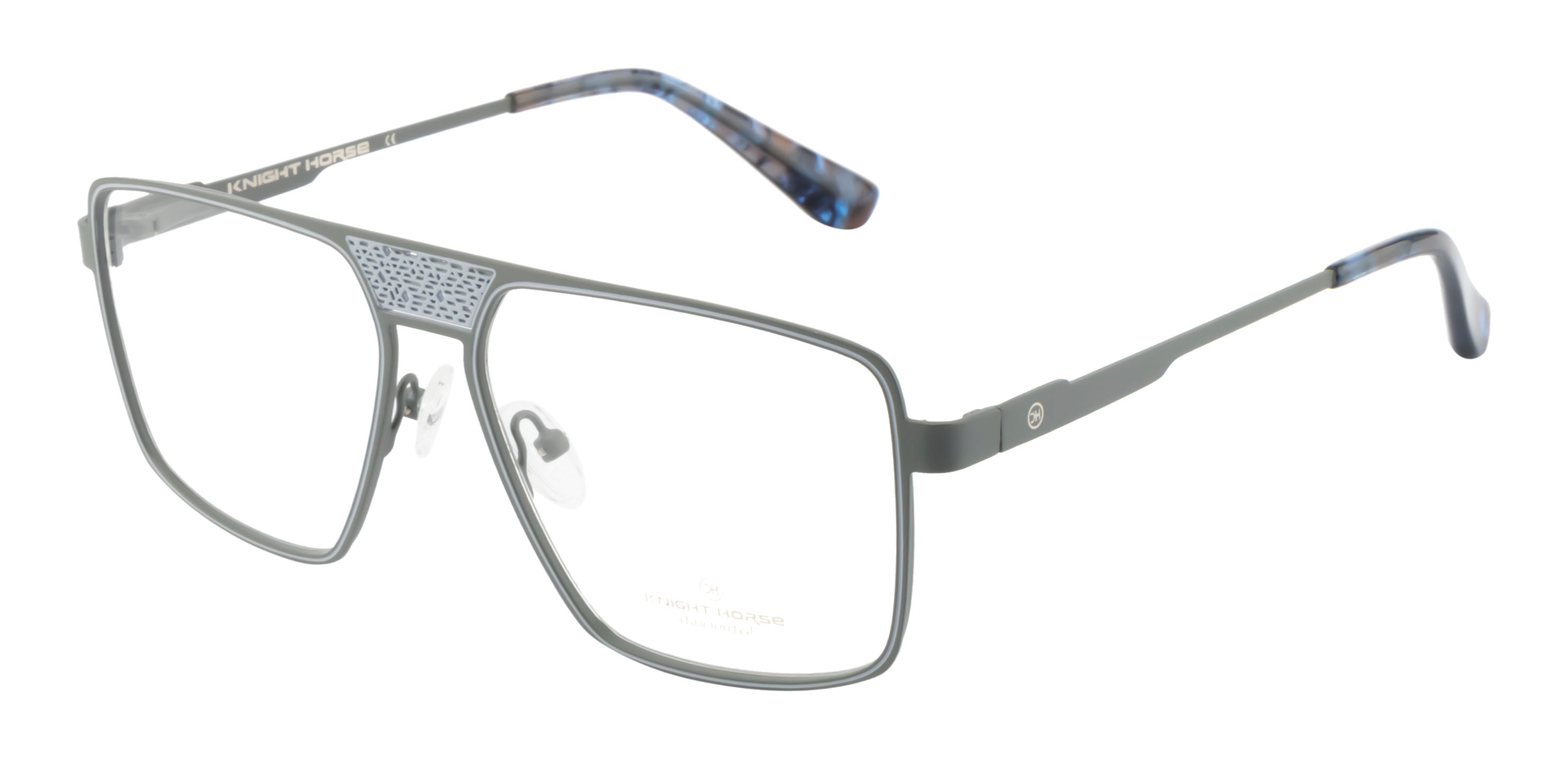 Deluxe Grey Metal Eyewear Frame: Square Shape with Fancy Bar Design & Spring Hinges
