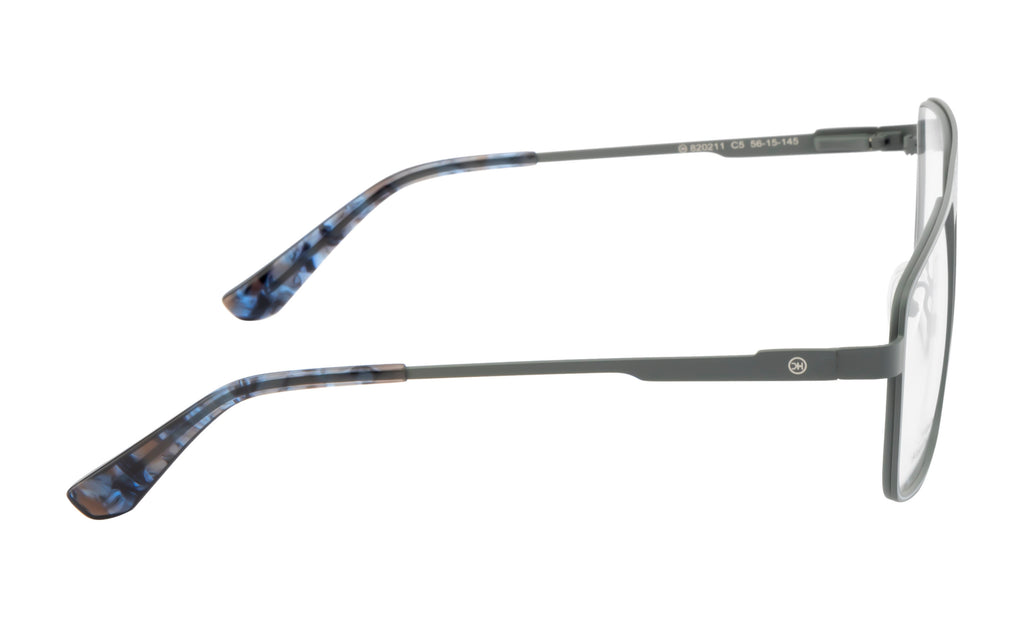 Deluxe Grey Metal Eyewear Frame: Square Shape with Fancy Bar Design & Spring Hinges