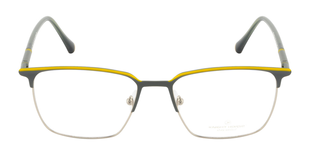Square Charm - Premium Metal Eyewear Frame in Grey and Yellow with Spring