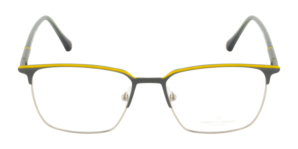 Square Charm - Premium Metal Eyewear Frame in Grey and Yellow with Spring