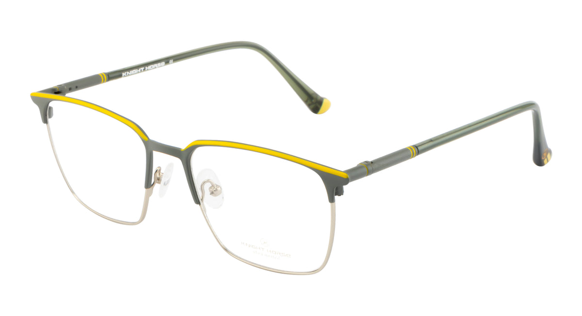 Square Charm - Premium Metal Eyewear Frame in Grey and Yellow with Spring