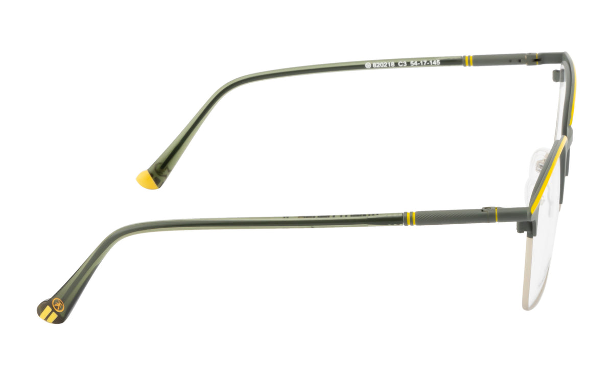 Square Charm - Premium Metal Eyewear Frame in Grey and Yellow with Spring