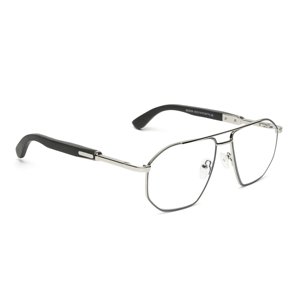 Knight Horse Men’s Full Rim Metal Eyeglass Frame with Wooden Finish Temples