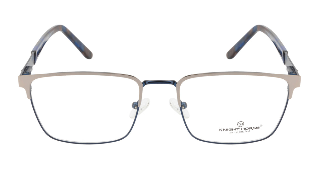 Blue Rectangular Metal Eyewear Frame with Spring Hinges
