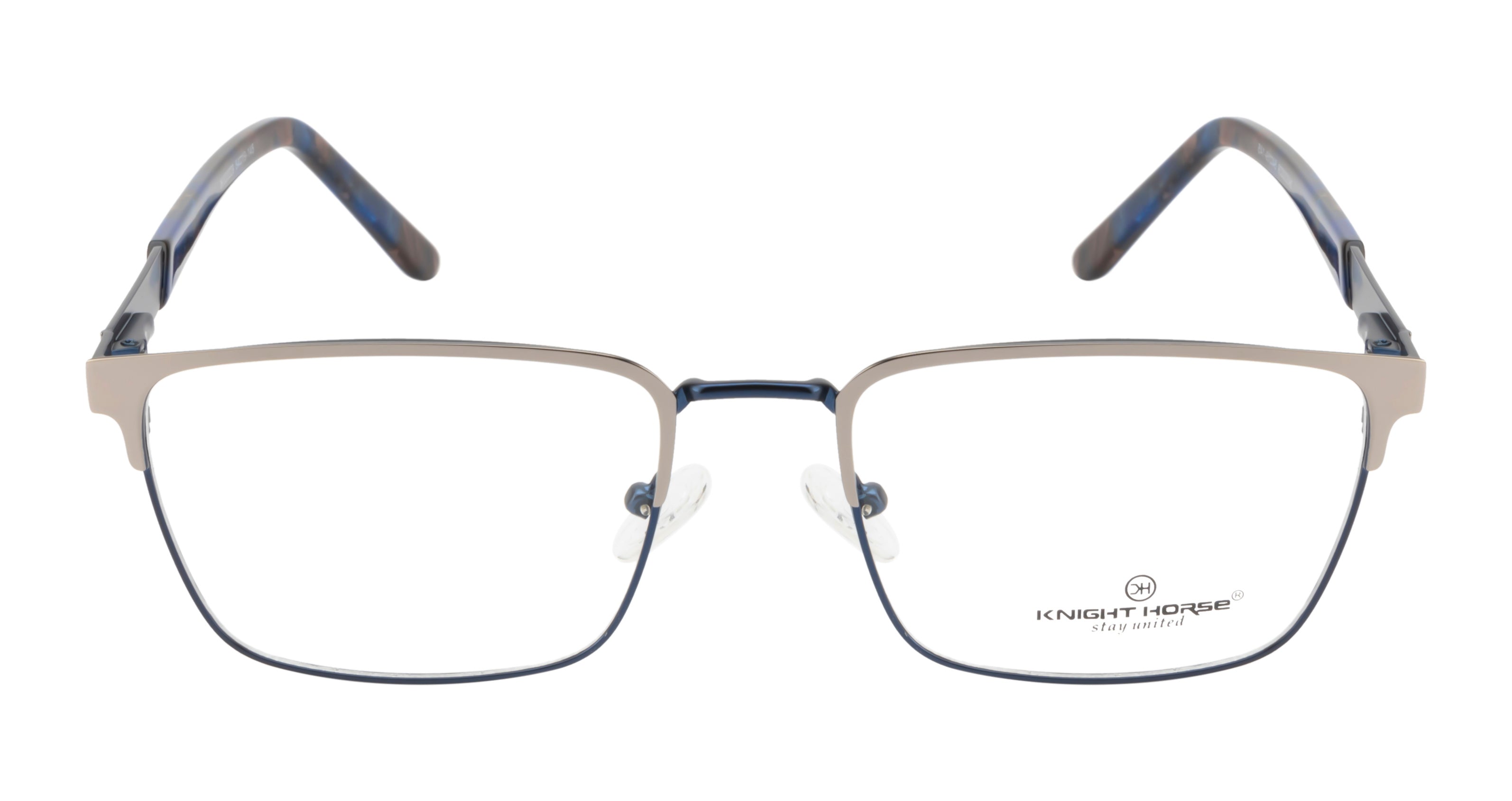Blue Rectangular Metal Eyewear Frame with Spring Hinges