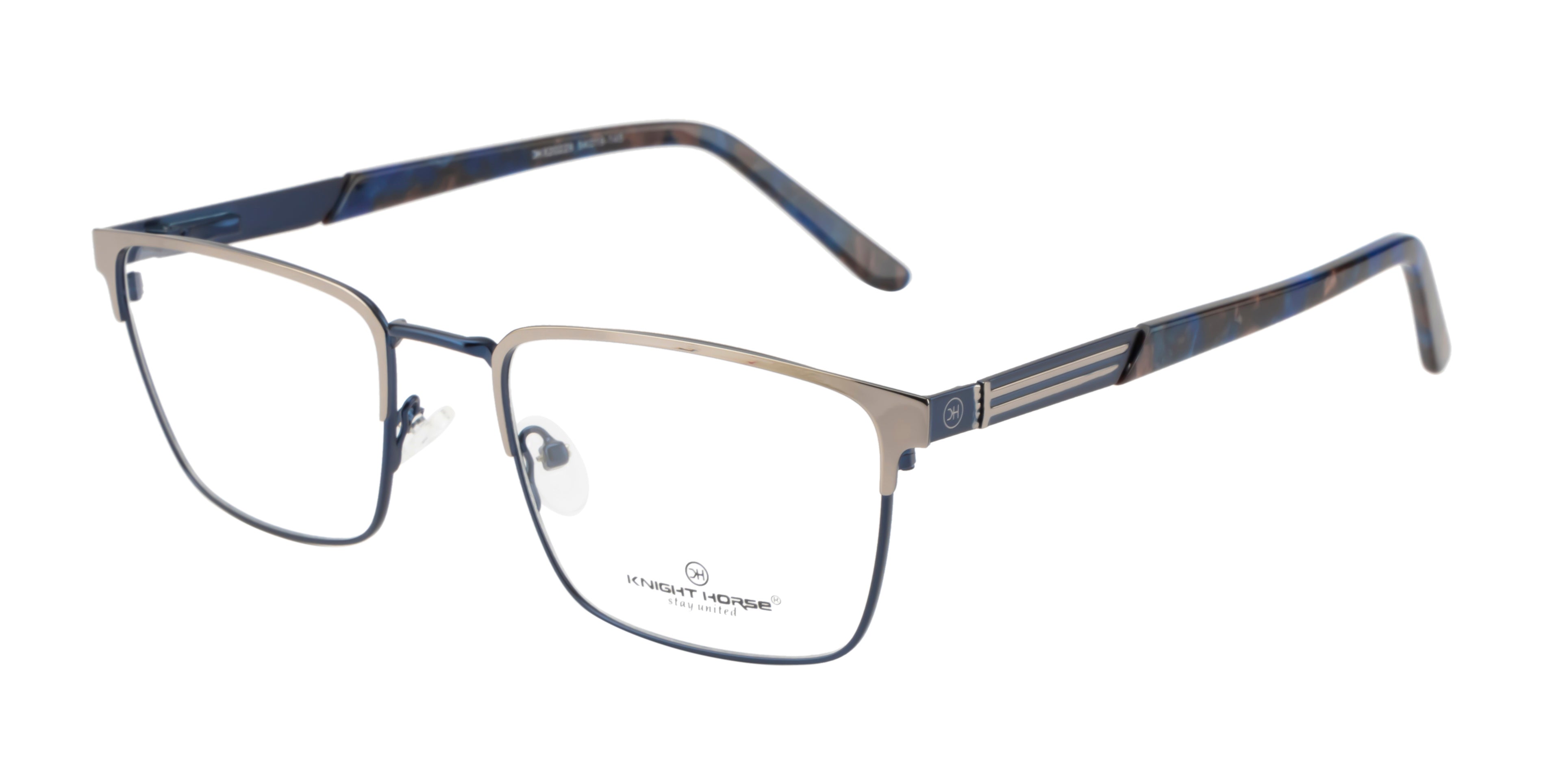 Blue Rectangular Metal Eyewear Frame with Spring Hinges
