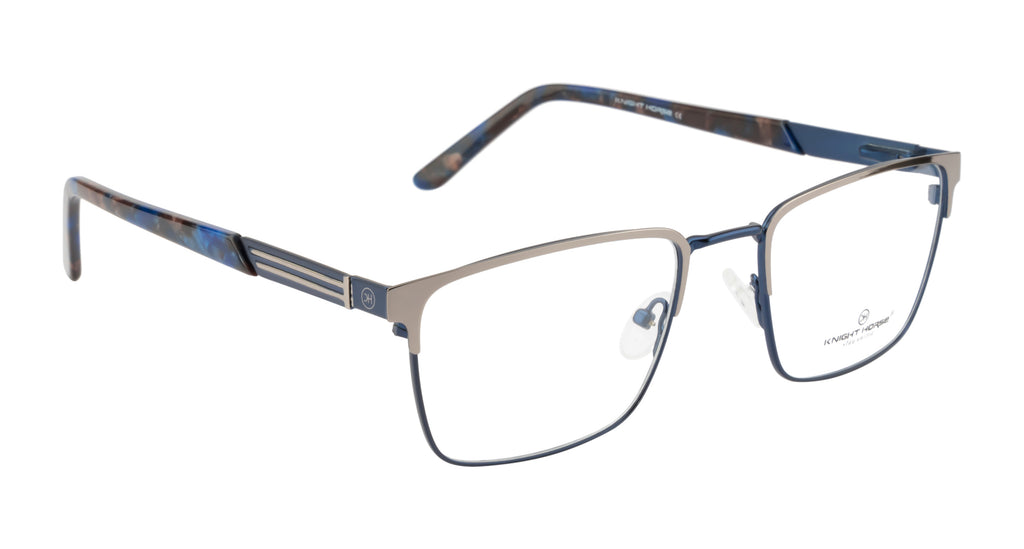 Blue Rectangular Metal Eyewear Frame with Spring Hinges