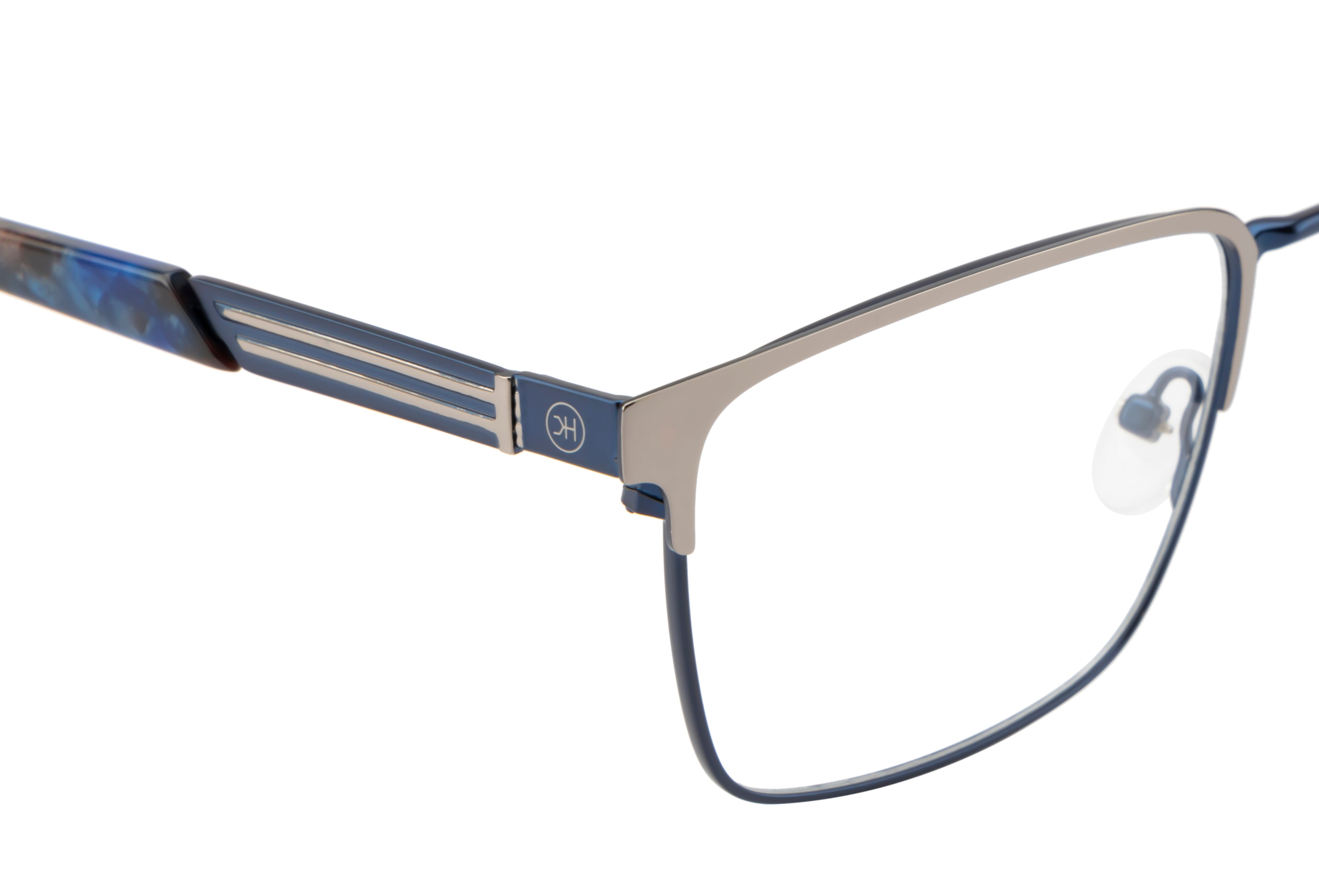 Blue Rectangular Metal Eyewear Frame with Spring Hinges