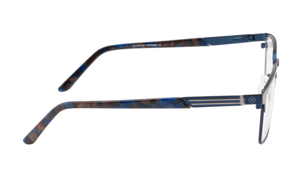 Blue Rectangular Metal Eyewear Frame with Spring Hinges