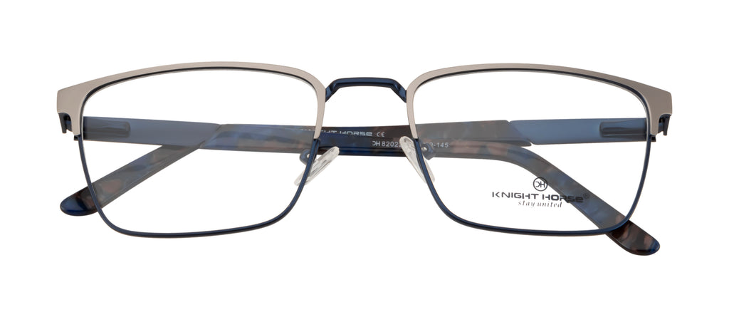 Blue Rectangular Metal Eyewear Frame with Spring Hinges