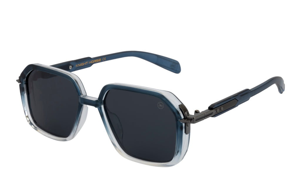 Knight Horse Polarized Geometric Sunglasses with Blue & Transparent Frame