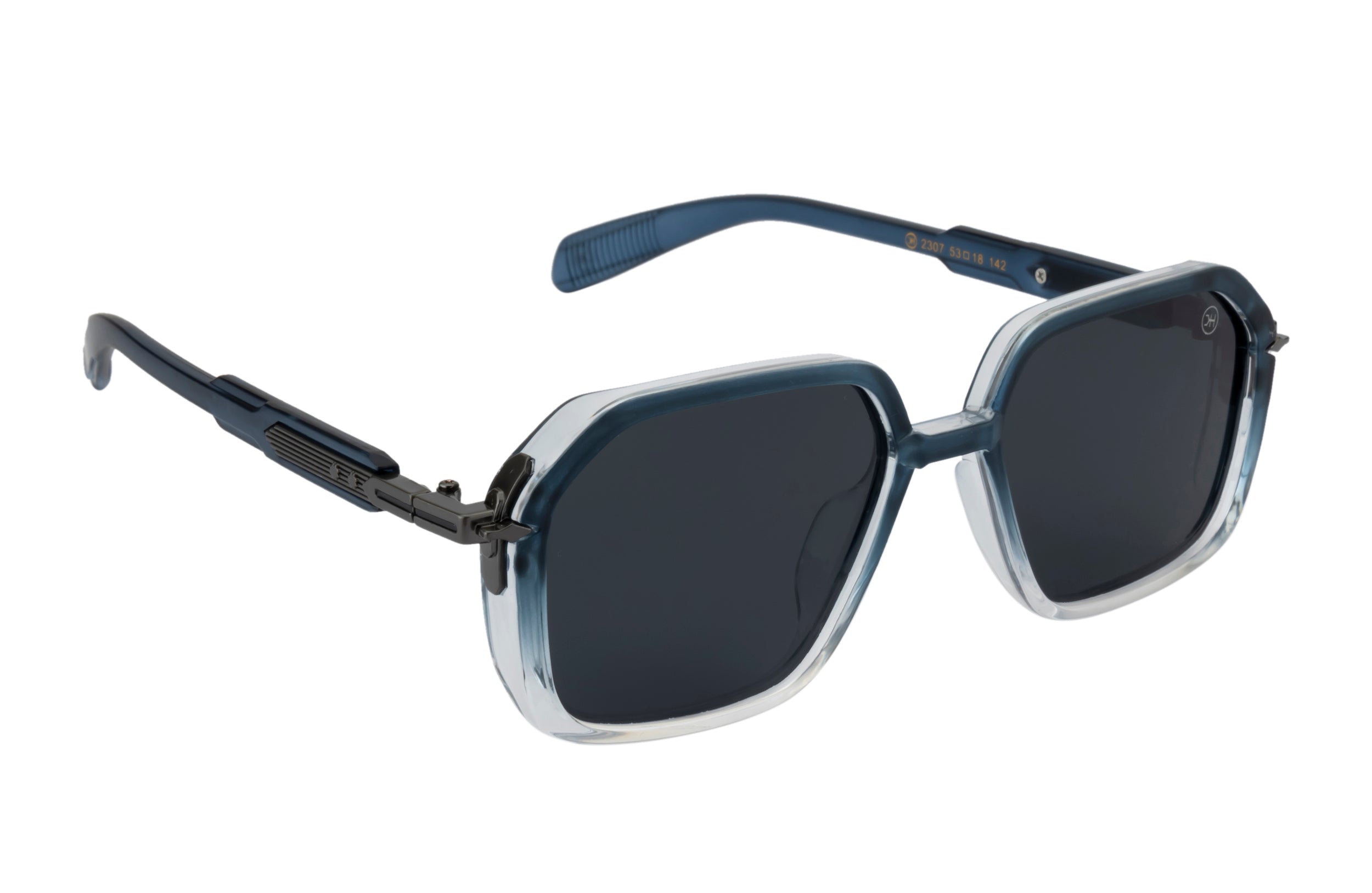 Knight Horse Polarized Geometric Sunglasses with Blue & Transparent Frame