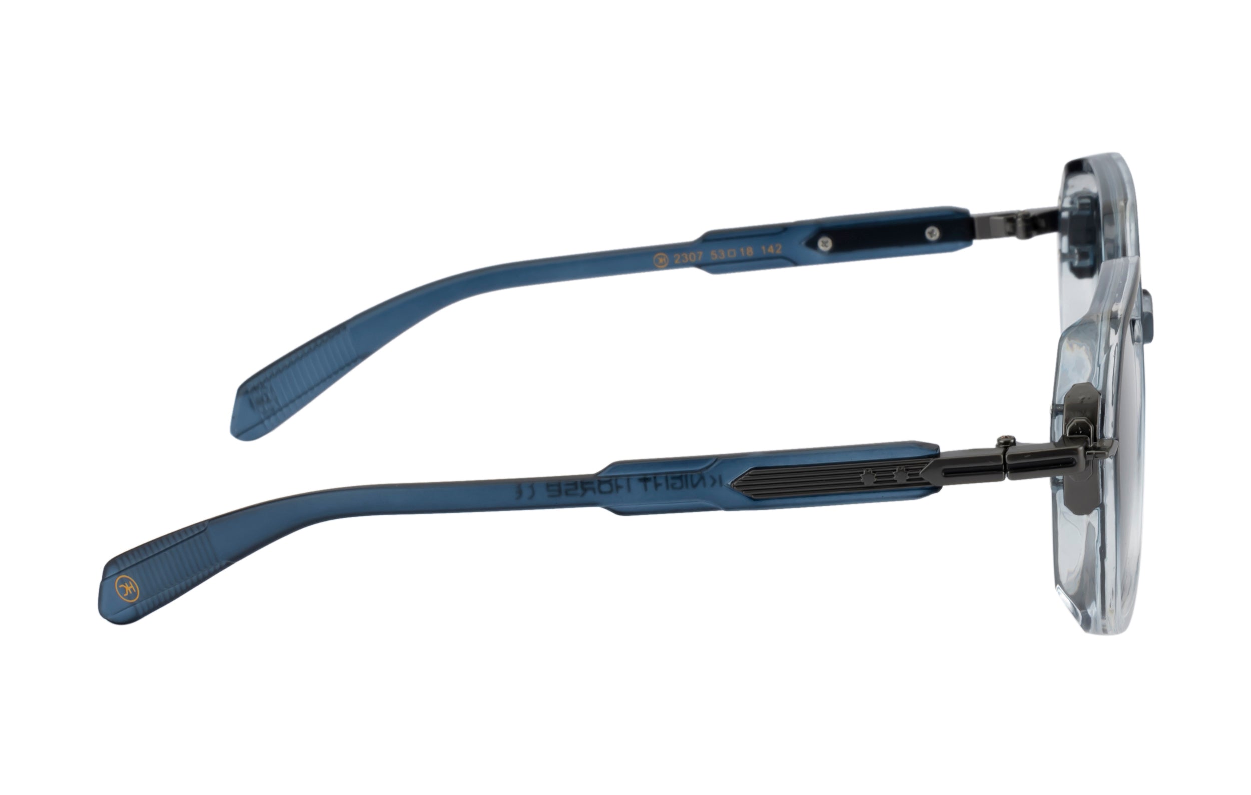 Knight Horse Polarized Geometric Sunglasses with Blue & Transparent Frame