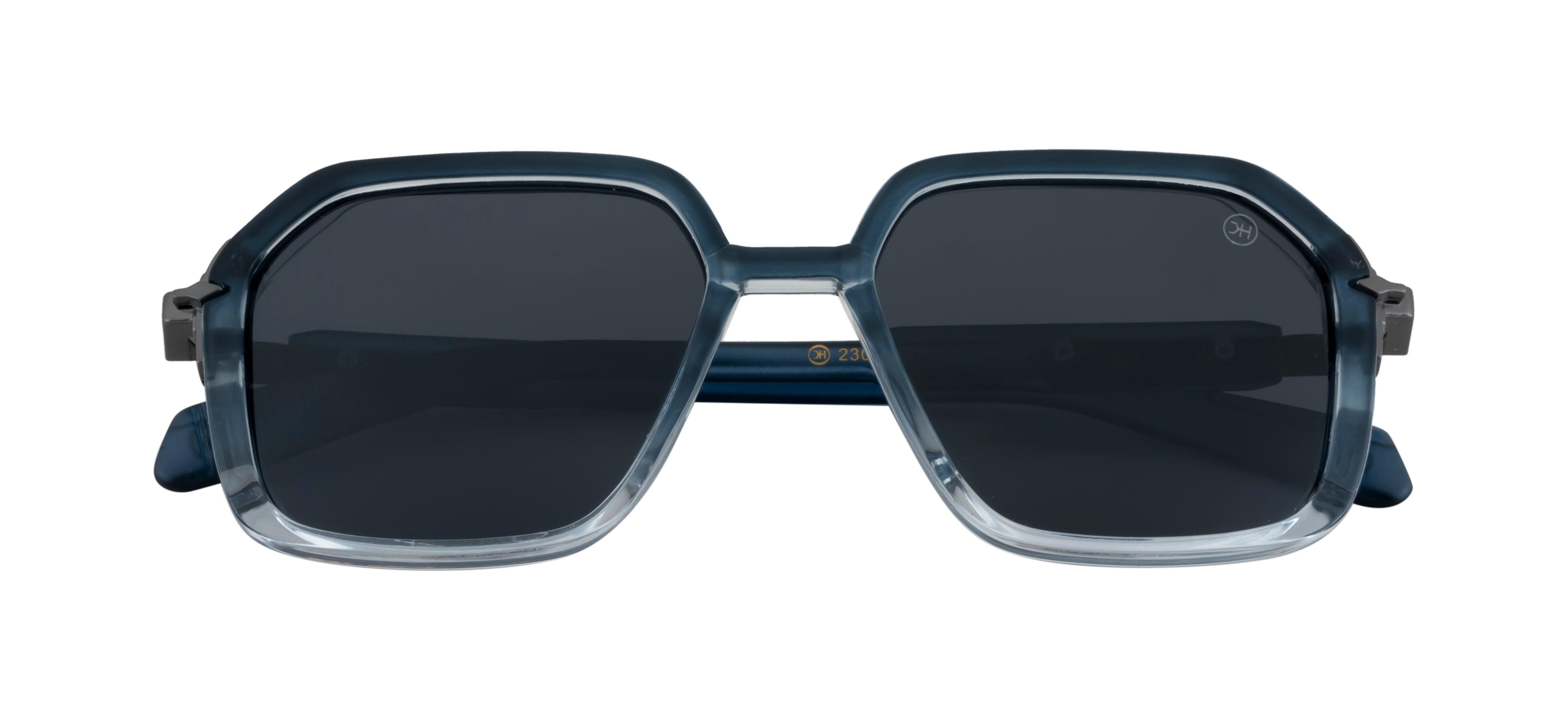 Knight Horse Polarized Geometric Sunglasses with Blue & Transparent Frame