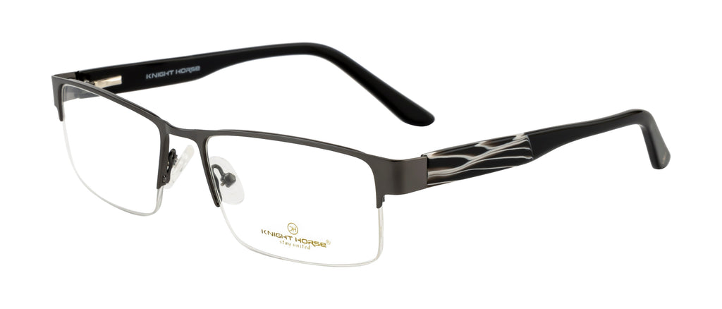 Knight Horse Supra Black Metal Eyeglass Frame with Acetate Sides