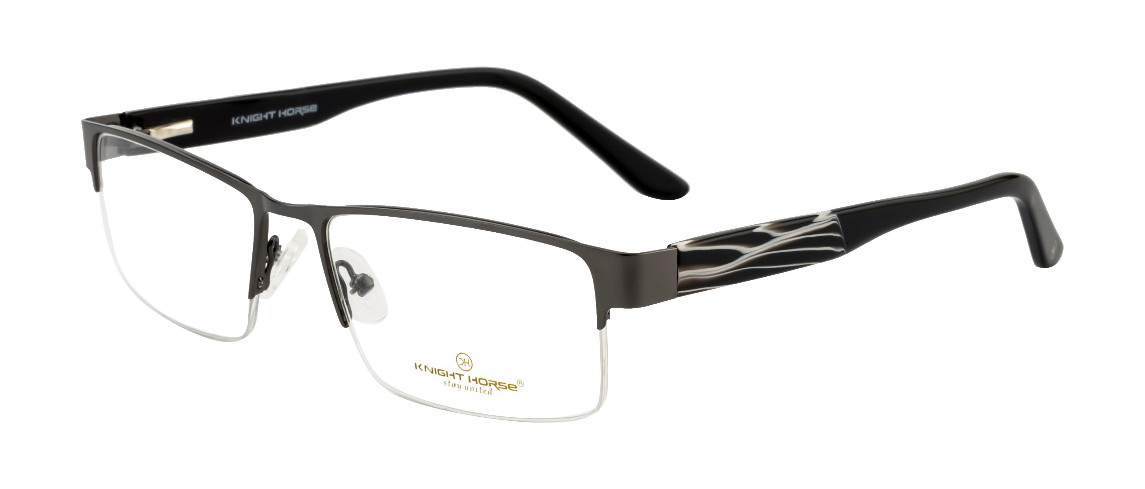 Knight Horse Supra Black Metal Eyeglass Frame with Acetate Sides