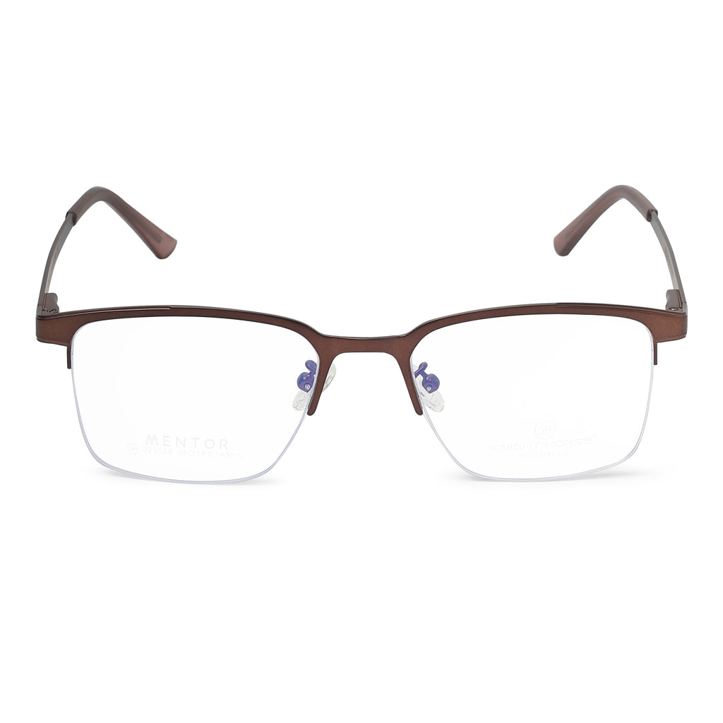 Lightweight Half Rim Optical Frame Brown Metal Spectacles