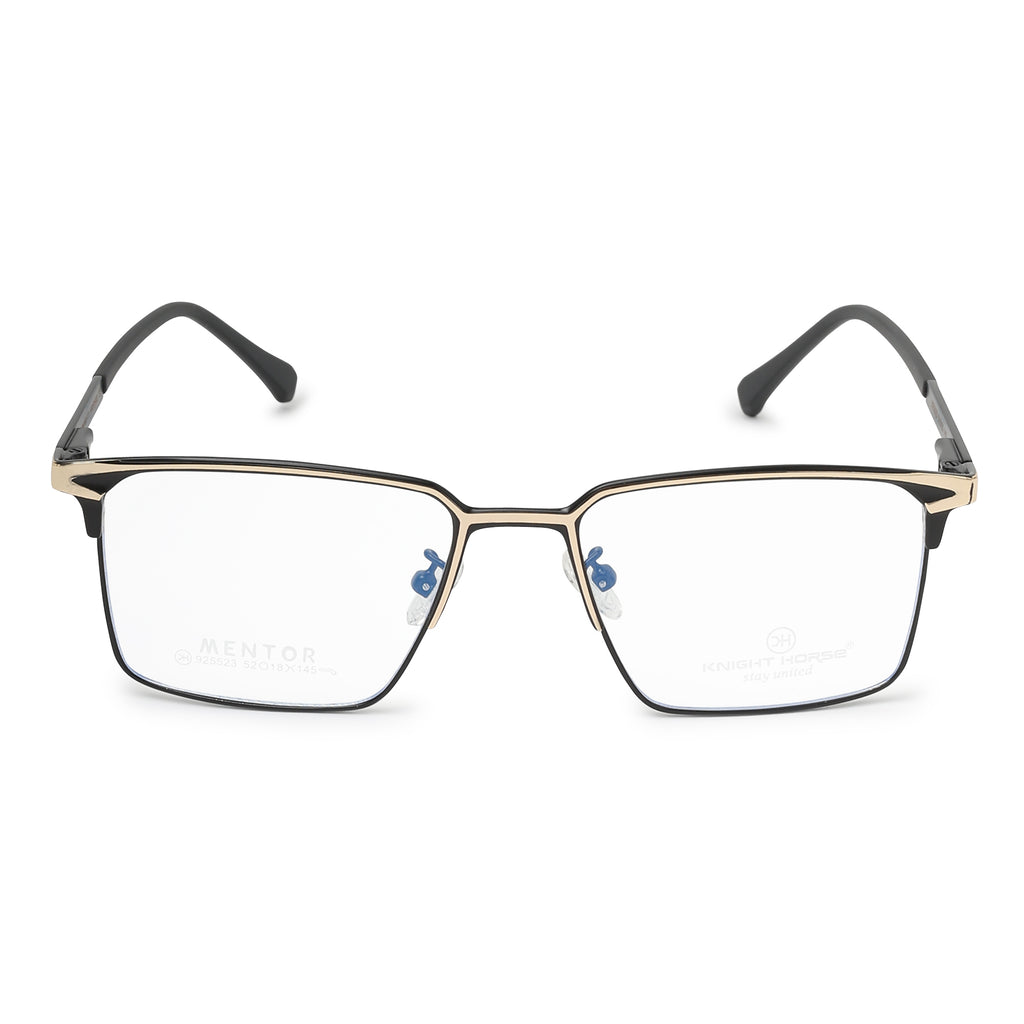 Knight Horse  Black & Gold Rectangular Full Rim Eyeglasses for Men
