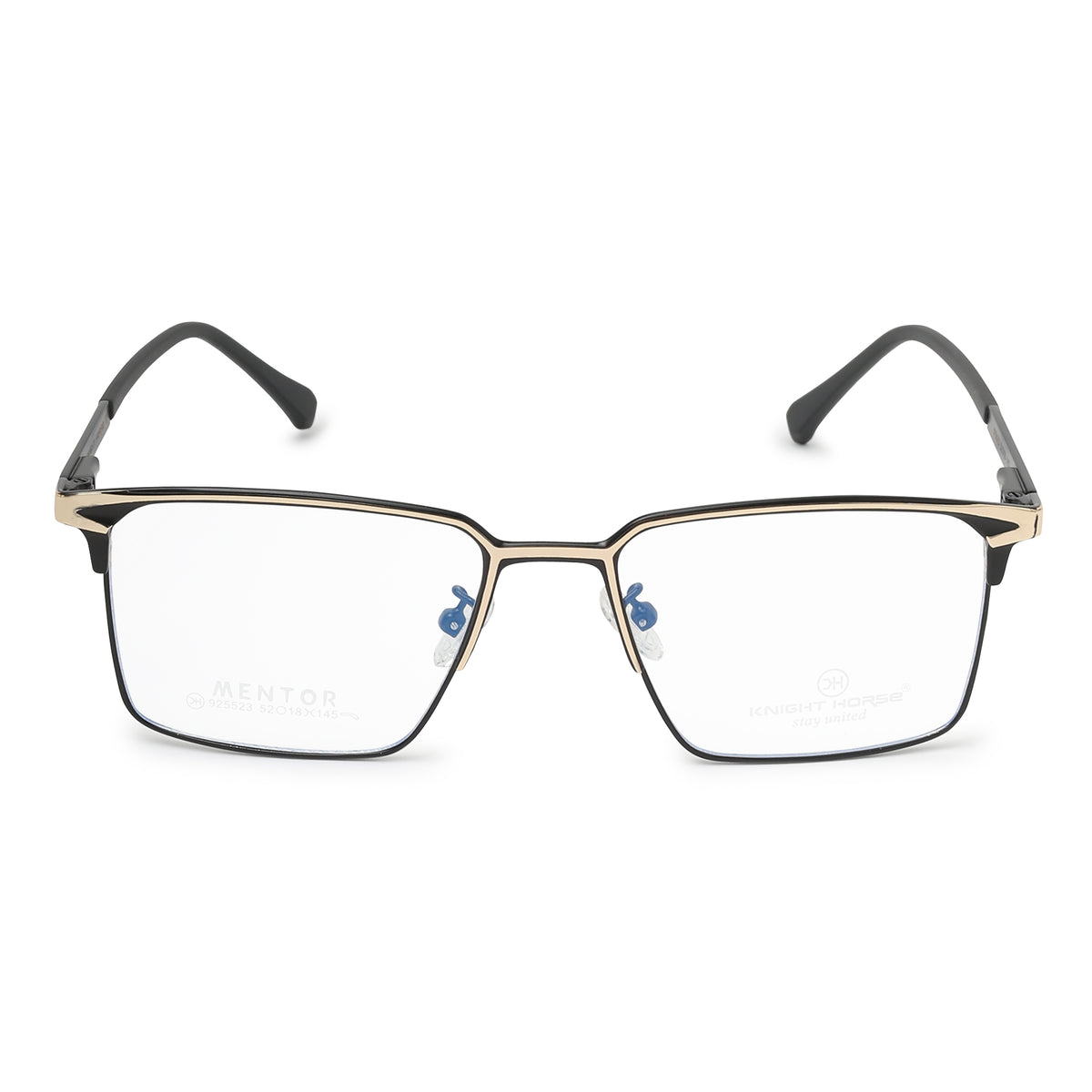 Knight Horse  Black & Gold Rectangular Full Rim Eyeglasses for Men