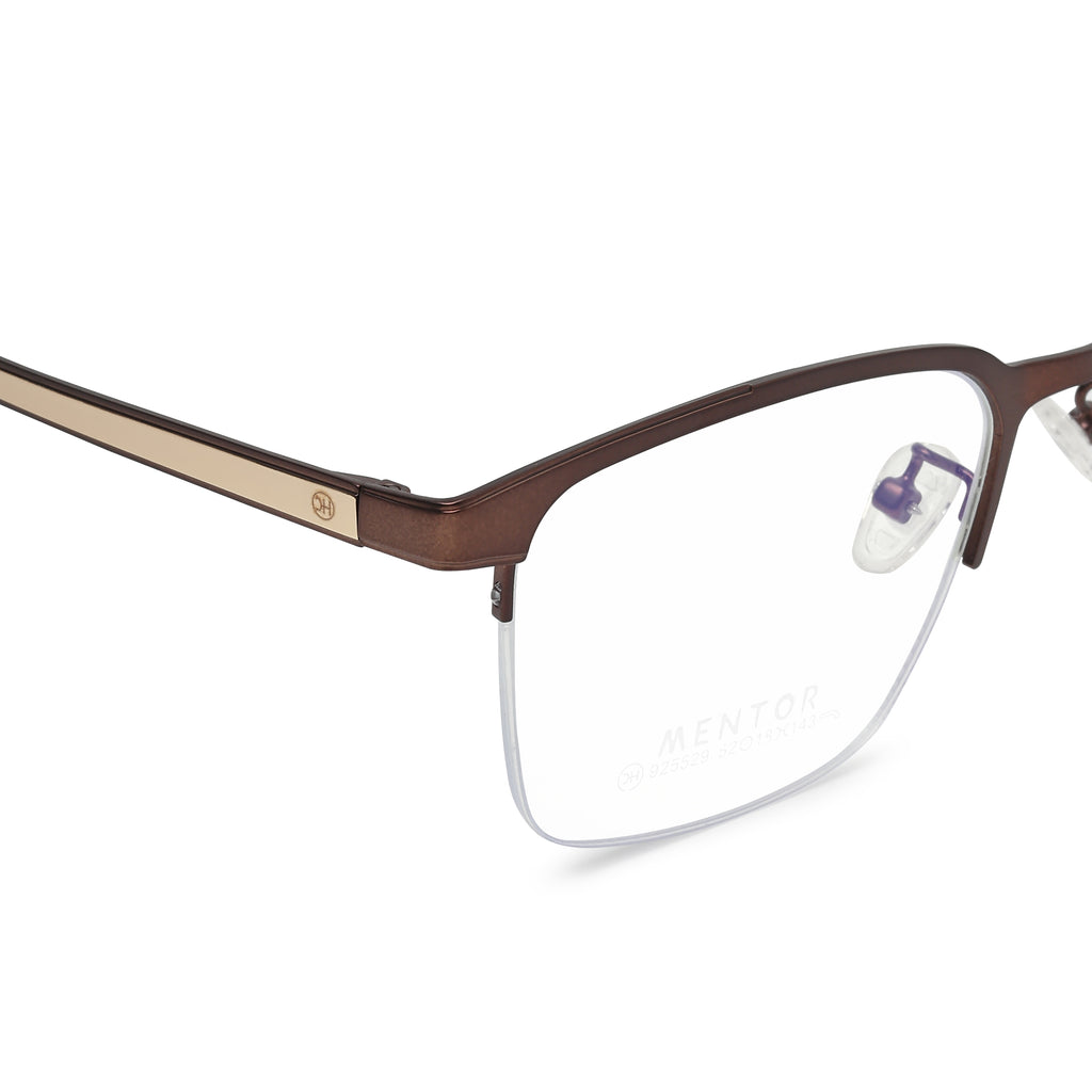 Lightweight Half Rim Optical Frame Brown Metal Spectacles