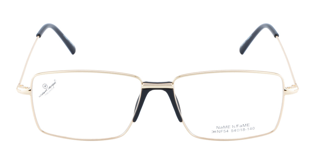Metal Eyewear Frame Featuring A Luxurious Golden Finish In A Sleek Rectangular Shape