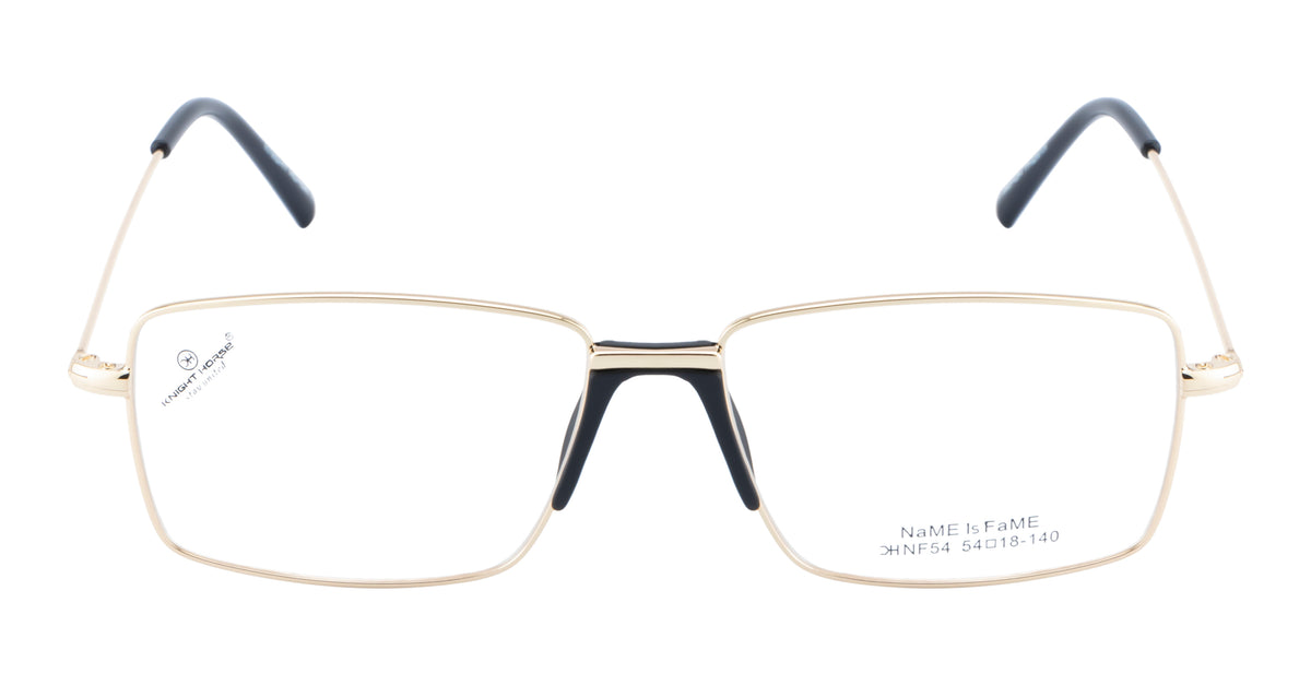 Metal Eyewear Frame Featuring A Luxurious Golden Finish In A Sleek Rectangular Shape