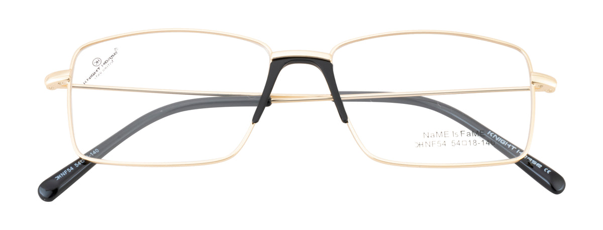 Metal Eyewear Frame Featuring A Luxurious Golden Finish In A Sleek Rectangular Shape