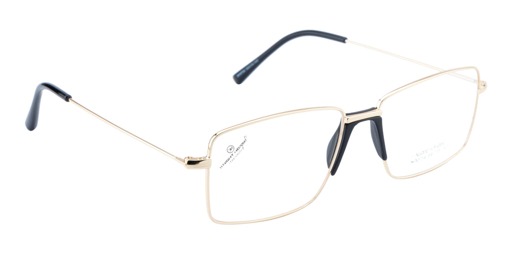 Metal Eyewear Frame Featuring A Luxurious Golden Finish In A Sleek Rectangular Shape