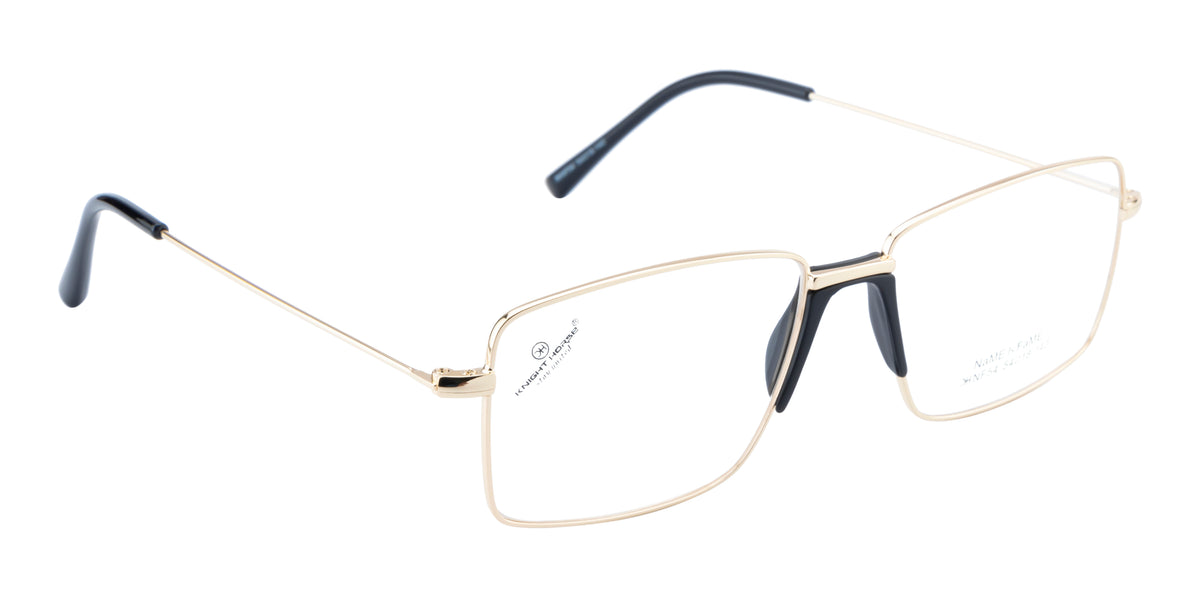 Metal Eyewear Frame Featuring A Luxurious Golden Finish In A Sleek Rectangular Shape