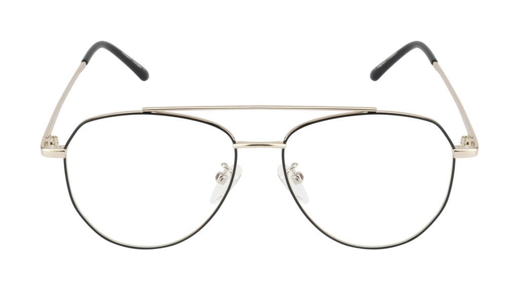 Aviator Glasses: Silver & Black Frame with Blue Cut Lenses