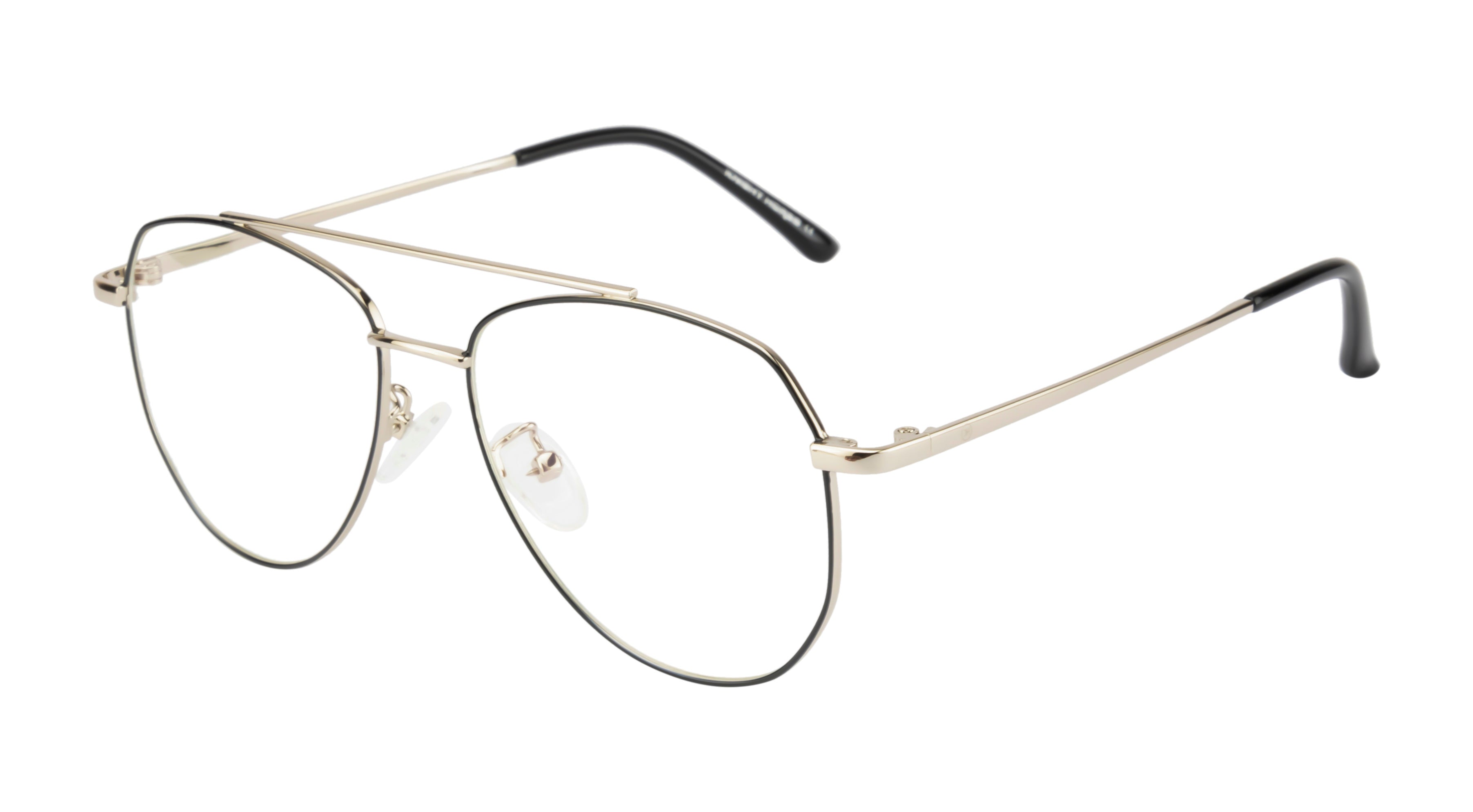 Aviator Glasses: Silver & Black Frame with Blue Cut Lenses